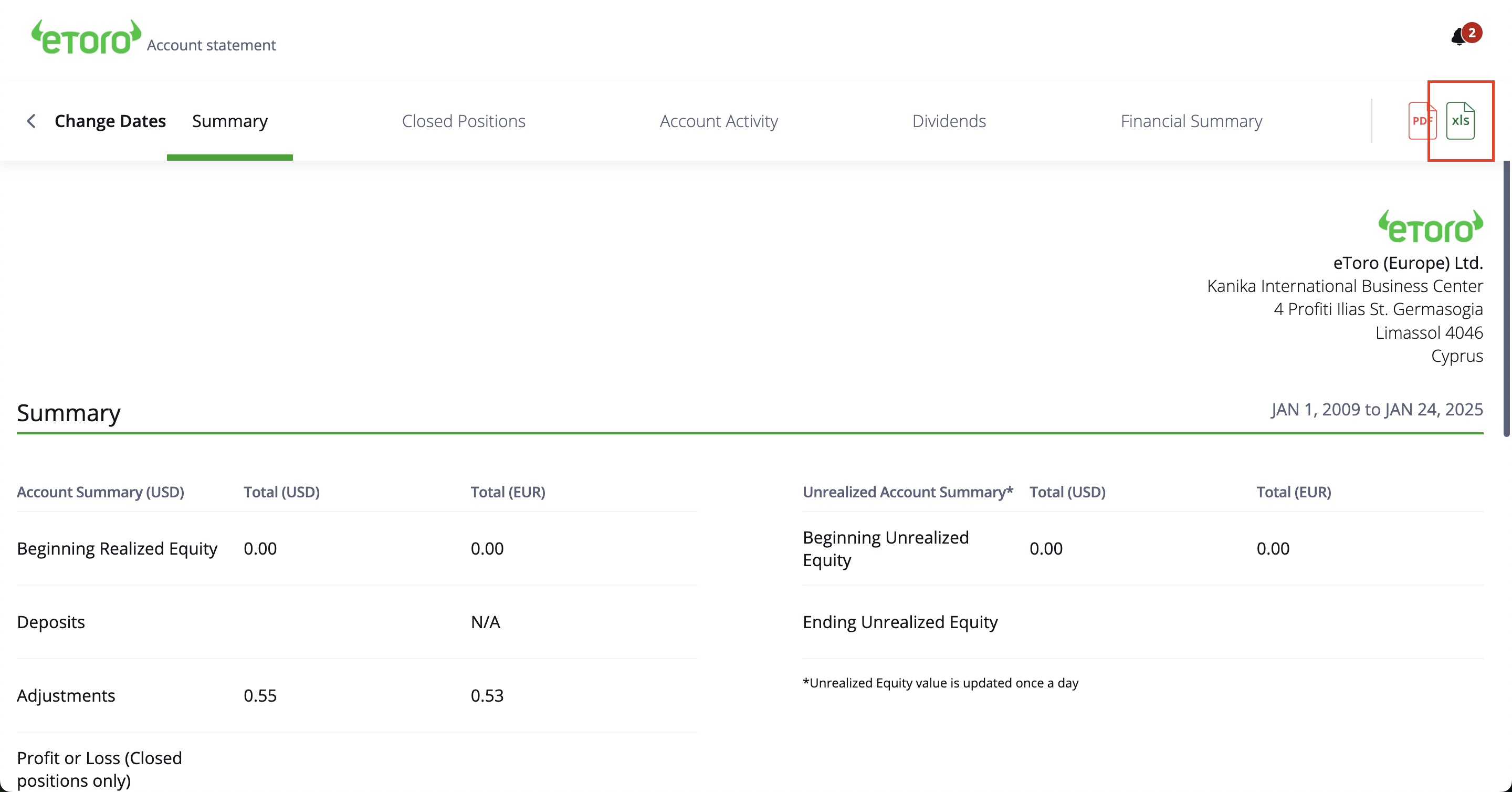 eToro generate account statement