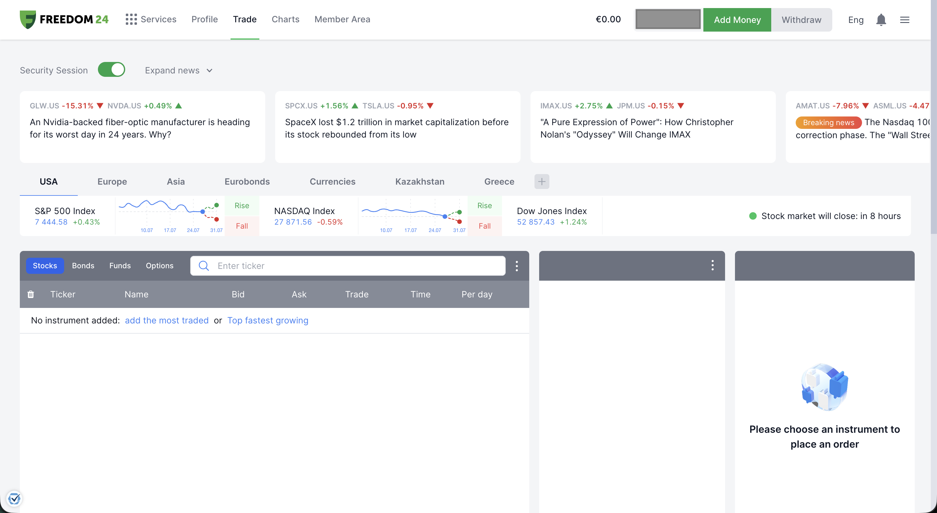 Freedom24 Trade page