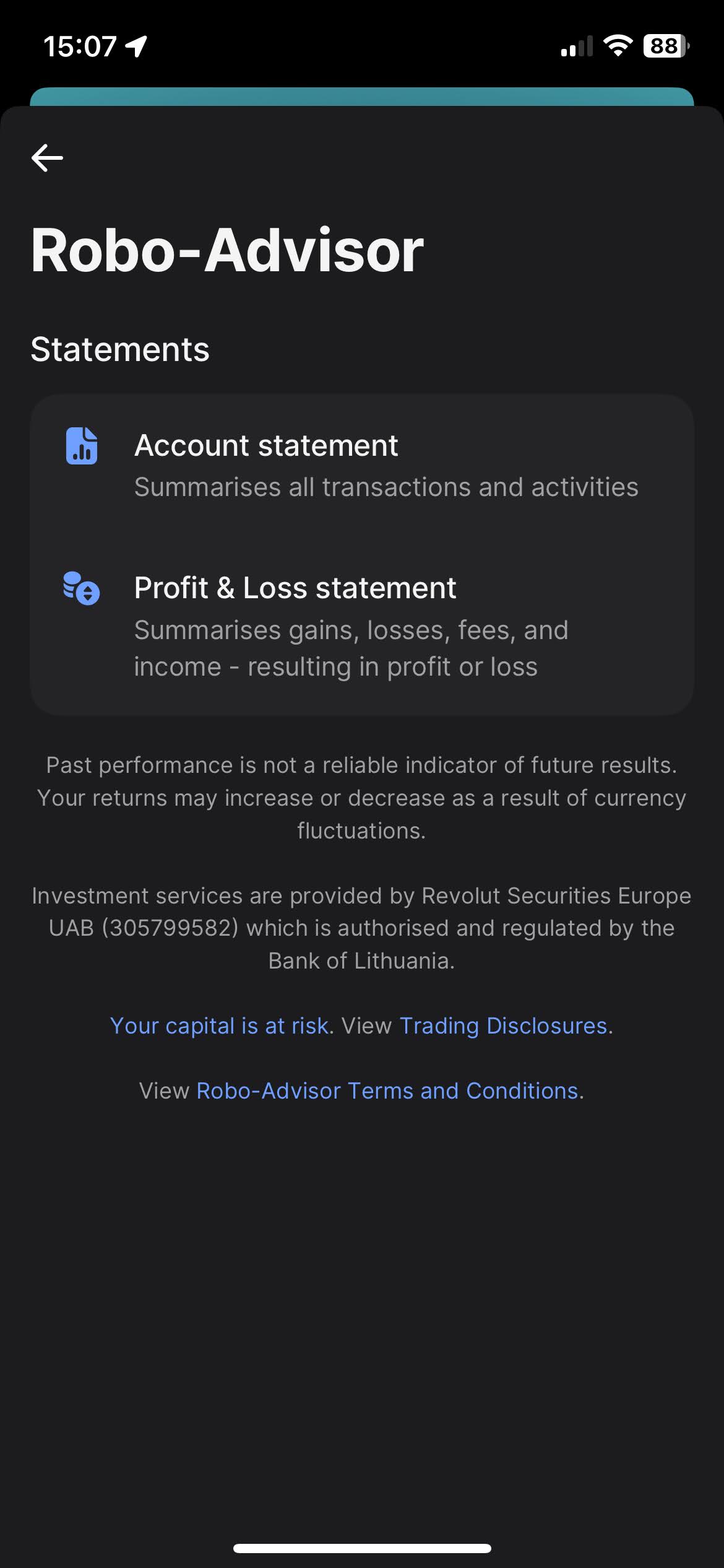 Revolut Robo-Advisor Statements